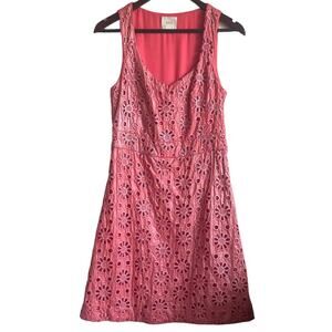 Maeve Women Cotton Dress 6 Coralshine Metallic Embroidered Floral Eyelet Cutouts